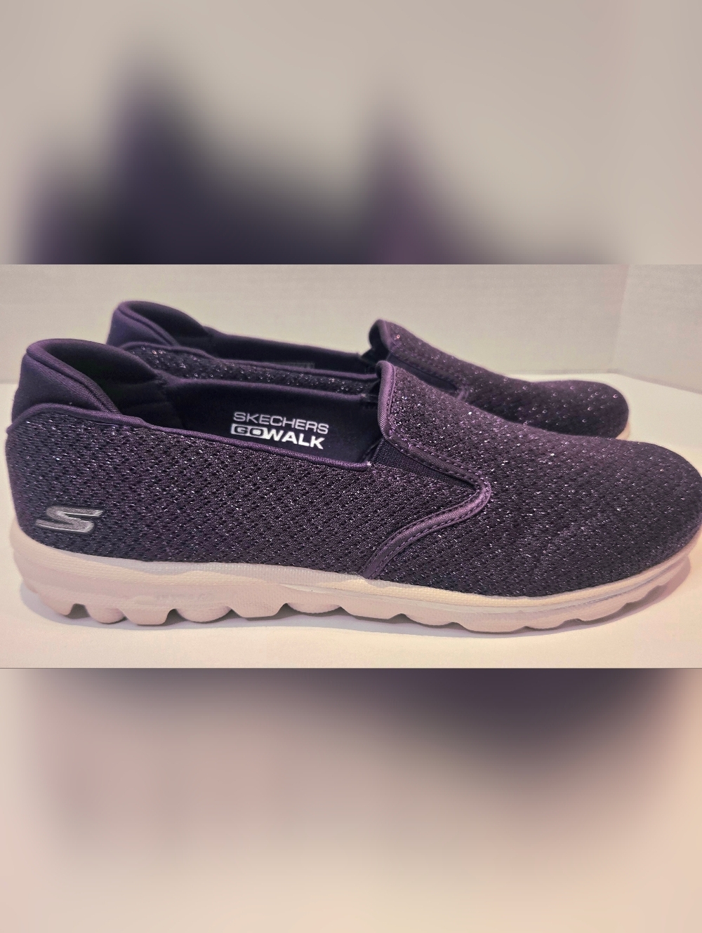 Skechers Go Walk Goga Mat Slip-On Sneakers in Deep Sparkly Purple - Picture 3 of 7